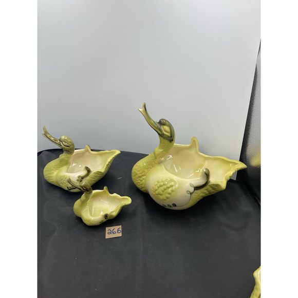 Set of 3 Hull Green Ceramic Duck Swan Mother #80 Baby Planter Ashtray Dish MCM - Picture 5 of 7